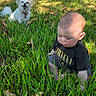 Denver joined the competition — help win amazing prizes! baby, backyard, candid, child, clothing, dog, family, garden, grass, infant, lawn, nature, outdoor, pet, portrait, sitting, smiling_dog, sunlight, t_shirt, white_dog