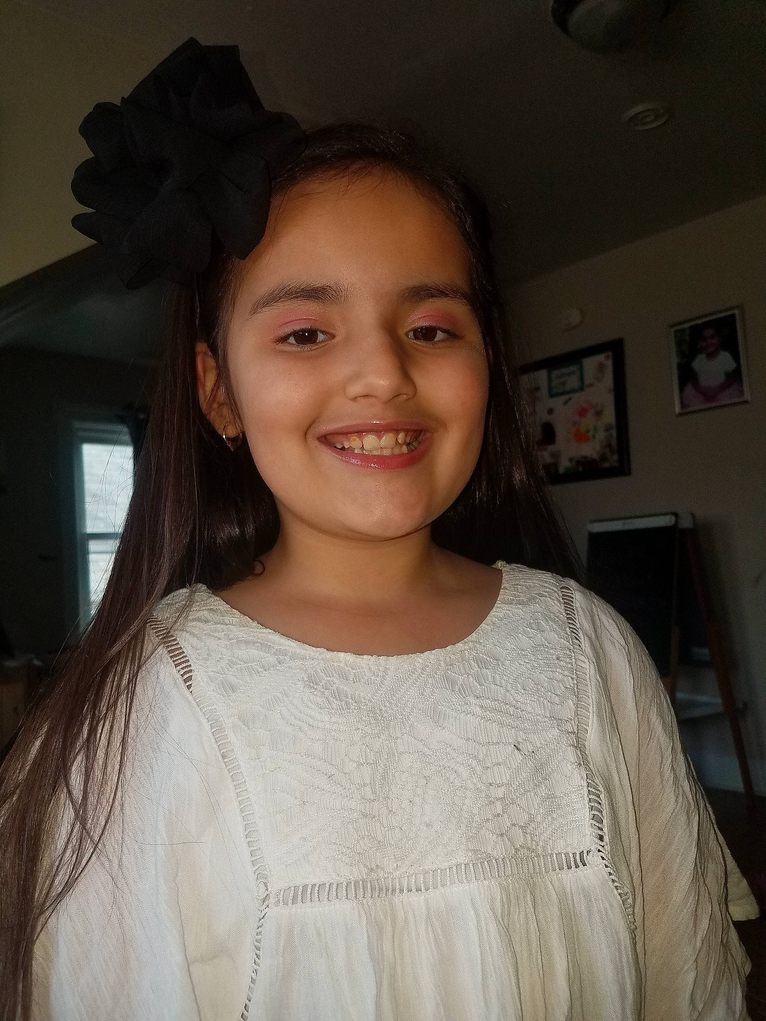 Jaslene joined the competition — help win amazing prizes! black_hair, brown_hair, child, chin, dress, ear, eye, eyebrow, face, forehead, hair, hairstyle, head, jaw, joy, lip, long_hair, person, smile, textile