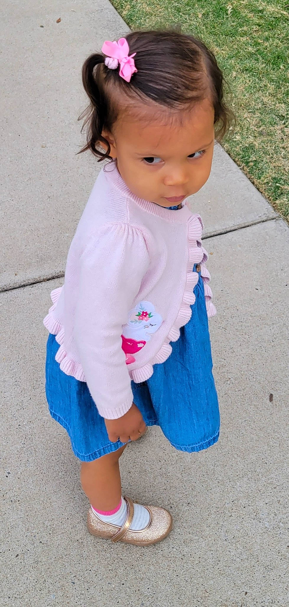 Beatrix joined the competition — help win amazing prizes! azure, baby, baby_toddler_clothing, blue, child, day_dress, denim, dress, electric_blue, fashion_accessory, happy, magenta, outerwear, pattern, person, pink, purple, sleeve, sock, toddler
