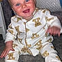 Arthur is registered to the contest to win money with this photo: baby, child, pajamas, teddy_bear, smiling, blue_eyes, carpet, floor, sitting, happy, indoor, cute, infant, hand, foot, patterned, clothing, face, person, home