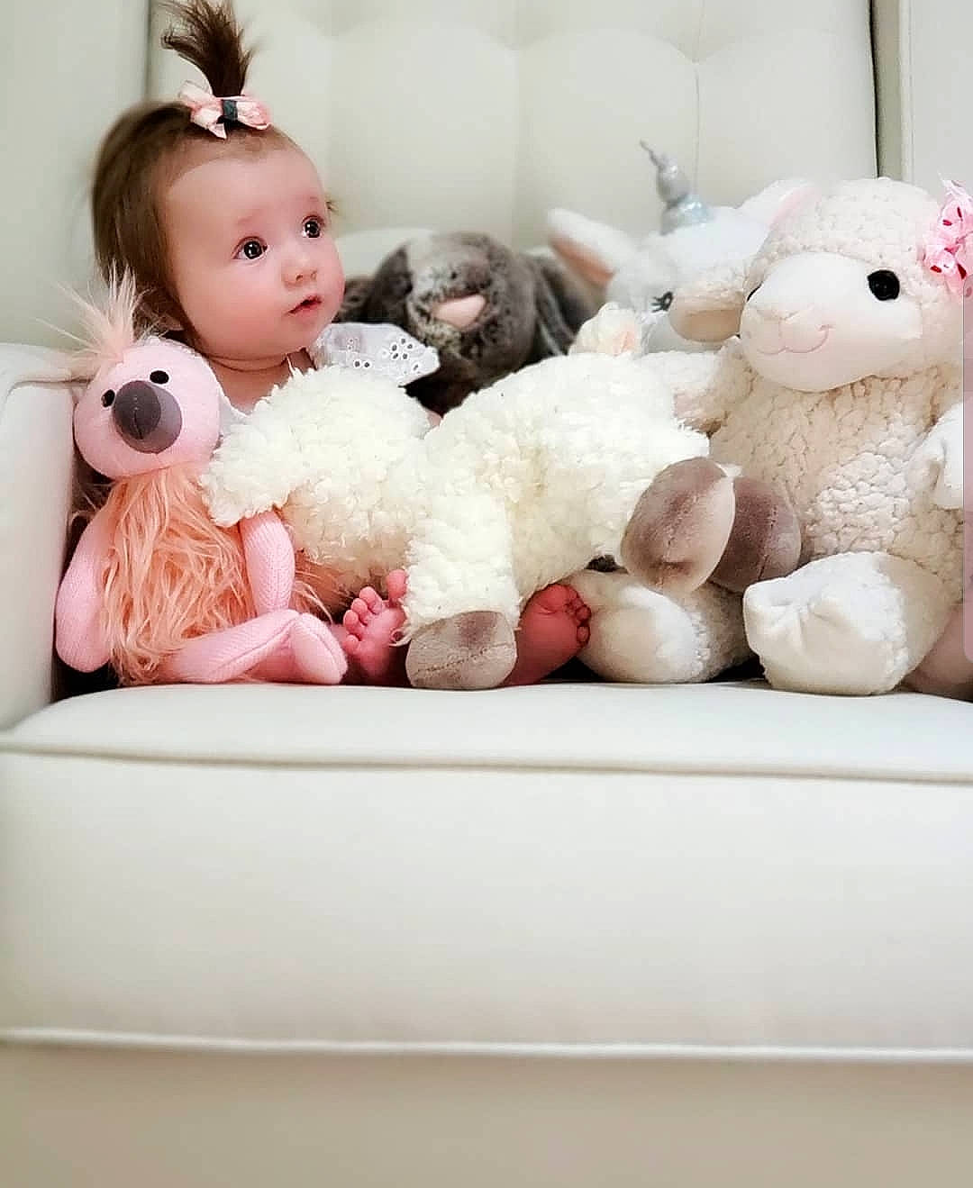 Story joined the competition — help win amazing prizes! baby, baby_toys, child, doll, dress, ear, fawn, fur, infant_bed, person, pink, plush, product, room, skin, stuffed_toy, teddy_bear, textile, toddler, toy