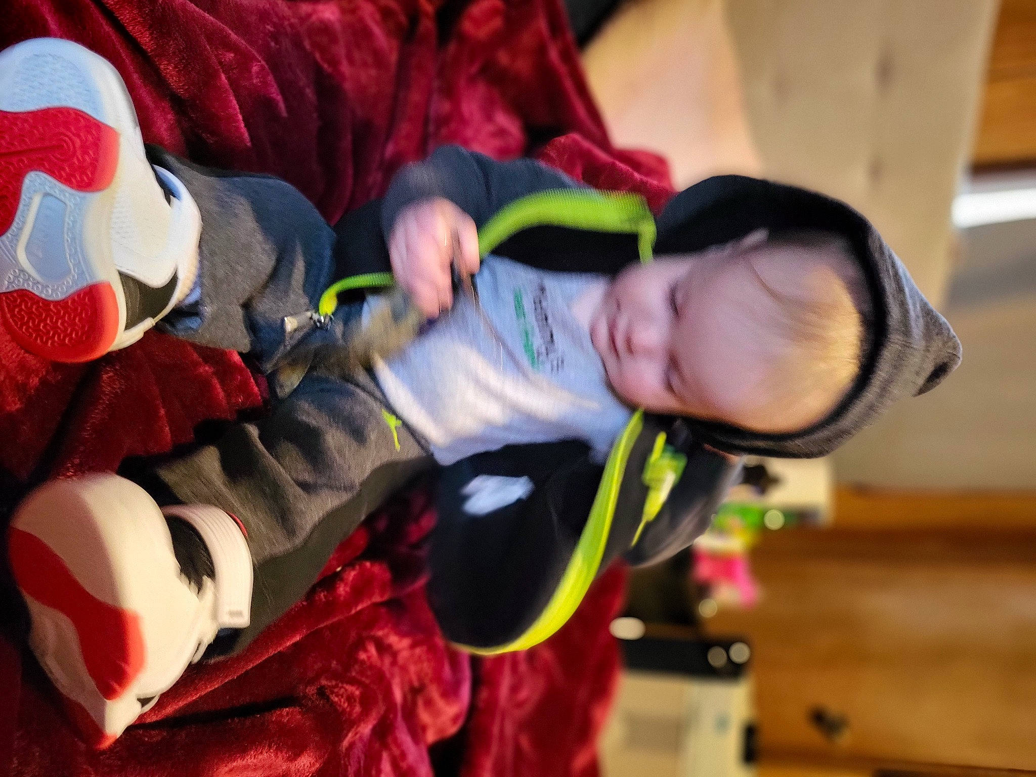 Denver joined the competition — help win amazing prizes! baby, baby_products, baby_toddler_clothing, carmine, child, comfort, event, fun, happy, linens, orange, person, play, room, sitting, smile, sock, toddler, tree, wood