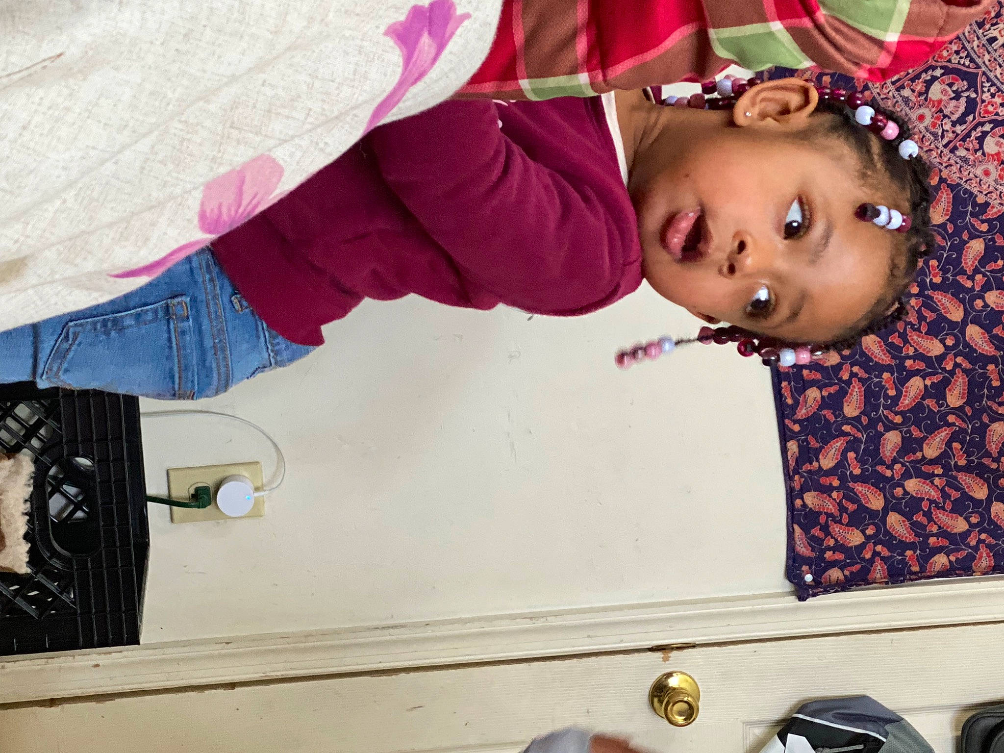 Serenity joined the competition — help win amazing prizes! baby, baby_toddler_clothing, cheek, child, door_handle, fashion_accessory, fun, happy, magenta, material_property, pattern, person, pink, play, purple, room, skin, surprise, textile, toddler