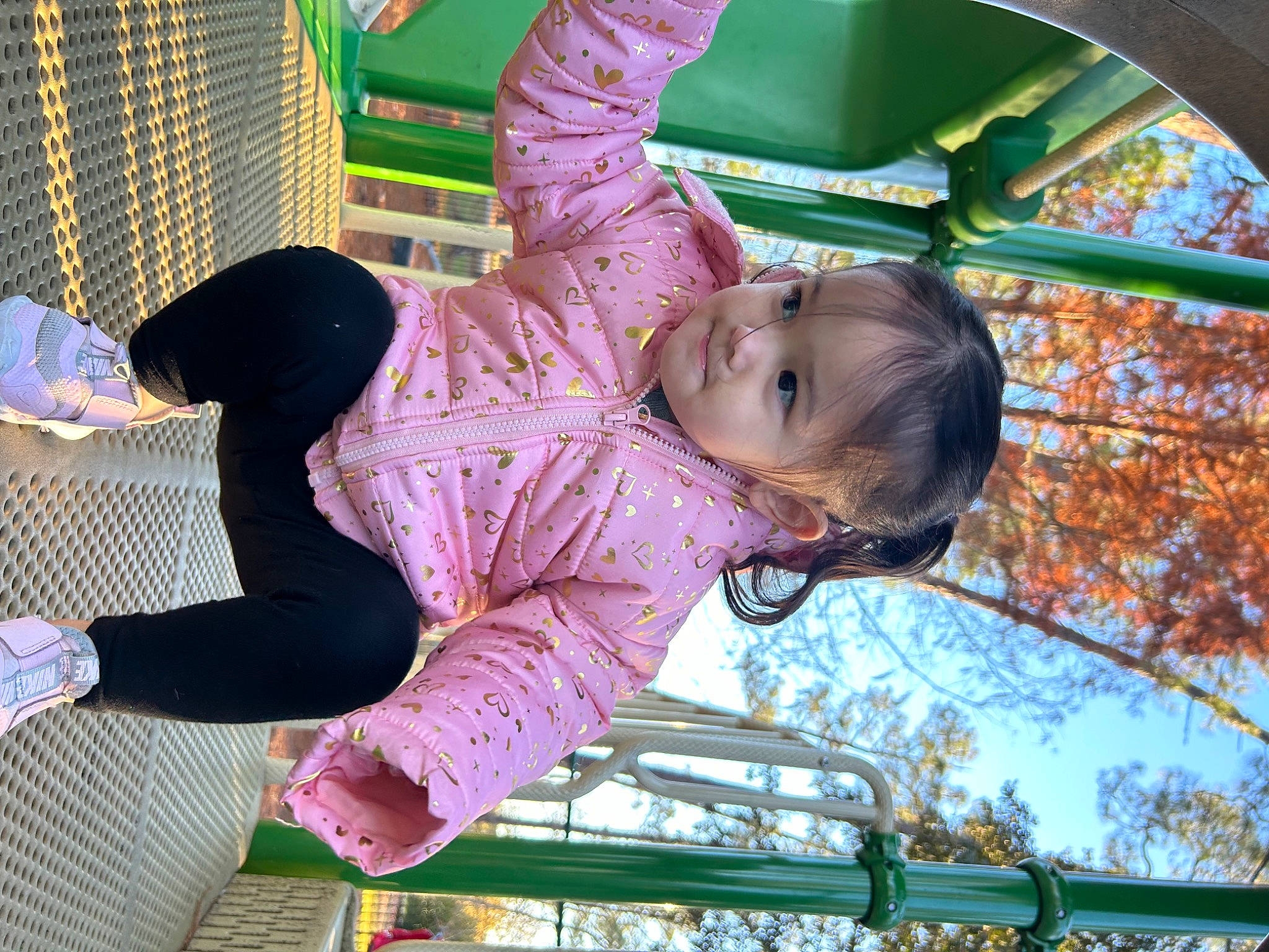 Gracie joined the competition — help win amazing prizes! baby, baby_products, baby_toddler_clothing, child, city, fun, grass, green, happy, human_settlement, leisure, magenta, outdoor_play_equipment, person, plant, play, playground, public_space, sitting, toddler