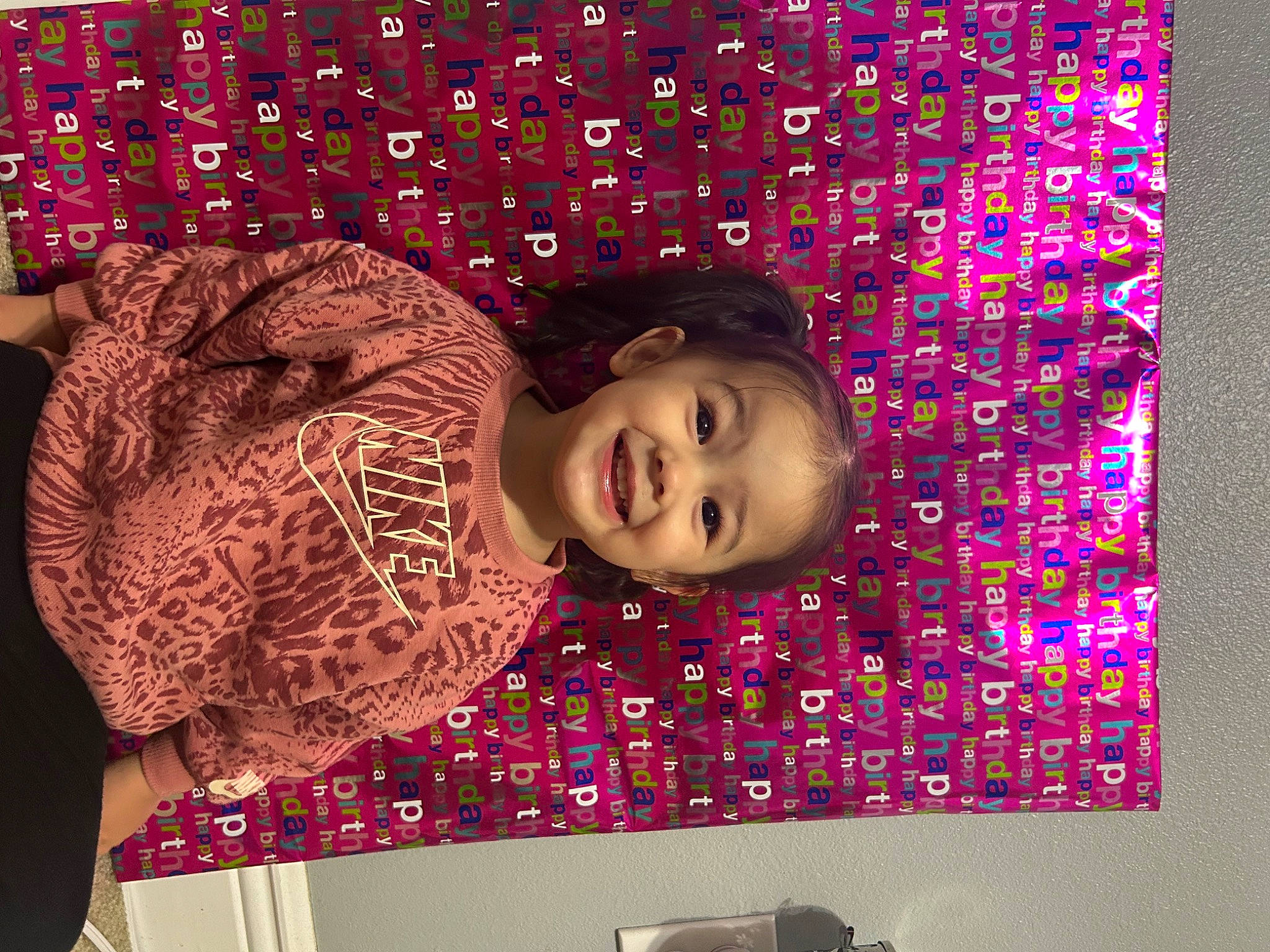 Gracie joined the competition — help win amazing prizes! art, child, design, fashion_accessory, fun, happy, joy, magenta, pattern, person, pink, purple, rectangle, red, shawl, sleeve, smile, textile, violet, visual_arts