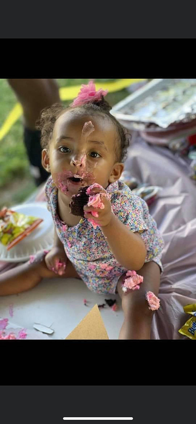 Zoey joined the competition — help win amazing prizes! baby, birthday, cheek, child, dress, eating, event, food, food_craving, fun, happy, leisure, lip, mouth, nose, party, person, pink, skin, sweetness