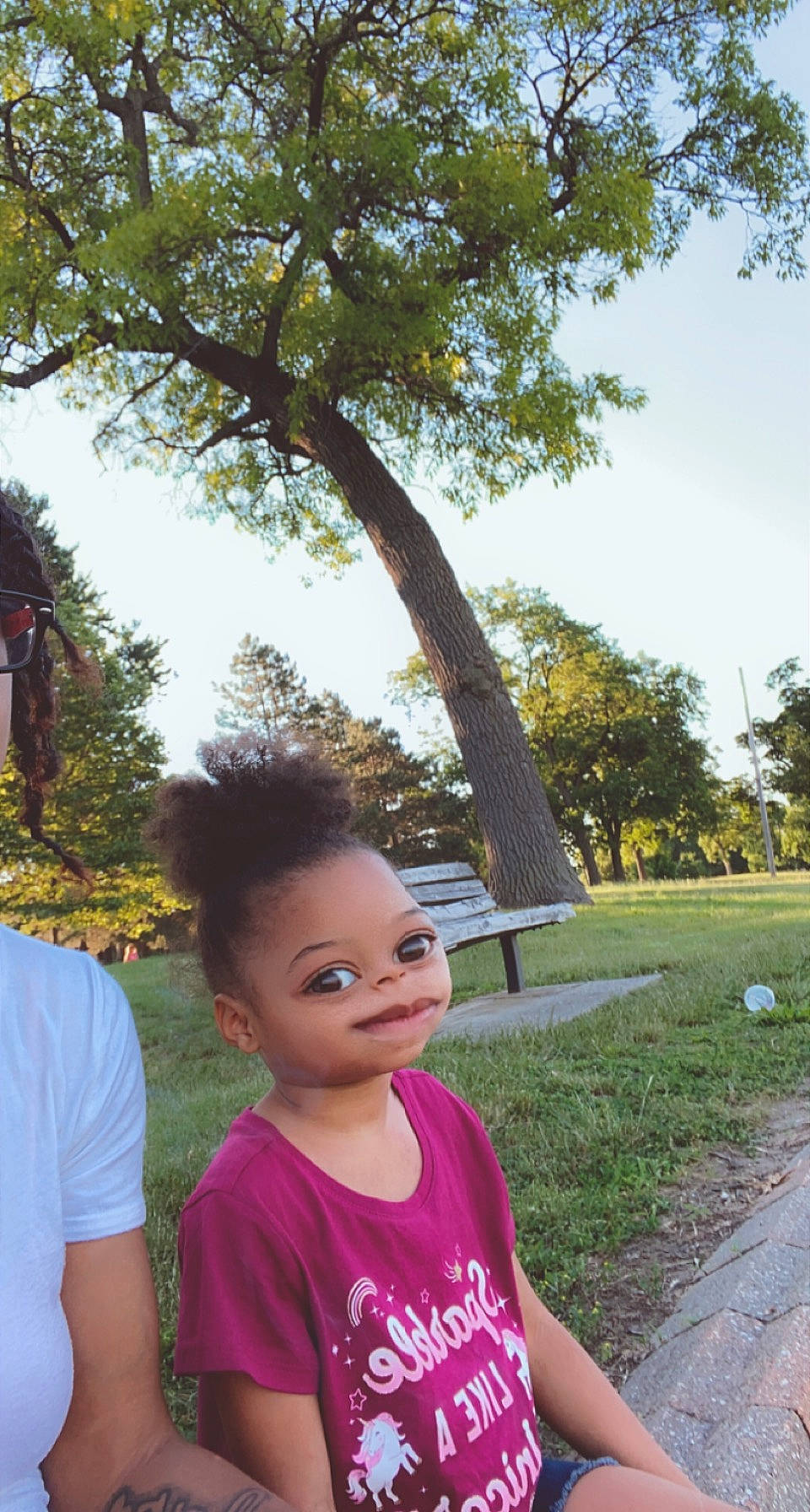 Skylar joined the competition — help win amazing prizes! botany, child, city, eyewear, fun, garden, gesture, grass, happy, leisure, magenta, person, plant, recreation, sky, smile, t_shirt, toddler, travel, tree