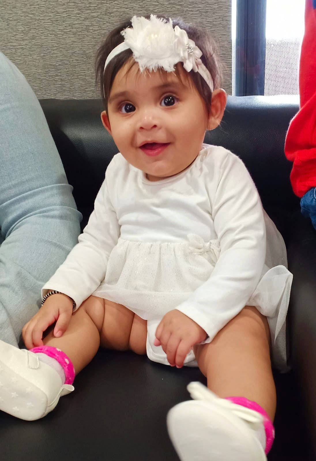 Amyra joined the competition — help win amazing prizes! baby_toddler_clothing, cheek, child, chin, comfort, eye, facial_expression, finger, happy, headpiece, headwear, joy, knee, leg, lip, person, pink, skin, sleeve, smile