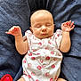 Aïla participe au concours pour gagner de l'argent avec cette photo : baby, sleeping, infant, onesie, strawberry_pattern, blanket, navy_blue, red_fabric, peaceful, cute, child, soft_texture, resting, closed_eyes, small_hands, comfortable, indoors, portrait, relaxation, newborn