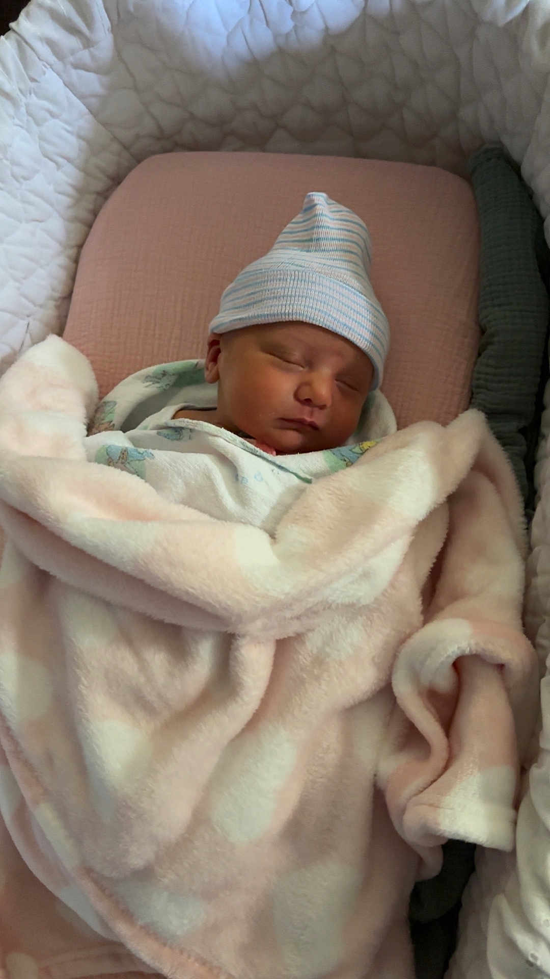 Aylin joined the competition — help win amazing prizes! newborn, baby, sleeping, blanket, hat, quilted, cozy, infant, resting, soft, pink, polka_dot, wrapped, indoors, cute, peaceful, child, bed, comfort, warmth