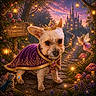 animal, cape, castle, costume, crown, dog, enchanted_forest, fairy, fairy_tale, fantasy, flowers, lanterns, magical, mouse, mushrooms, path, portrait, royal, small_dog, storybook