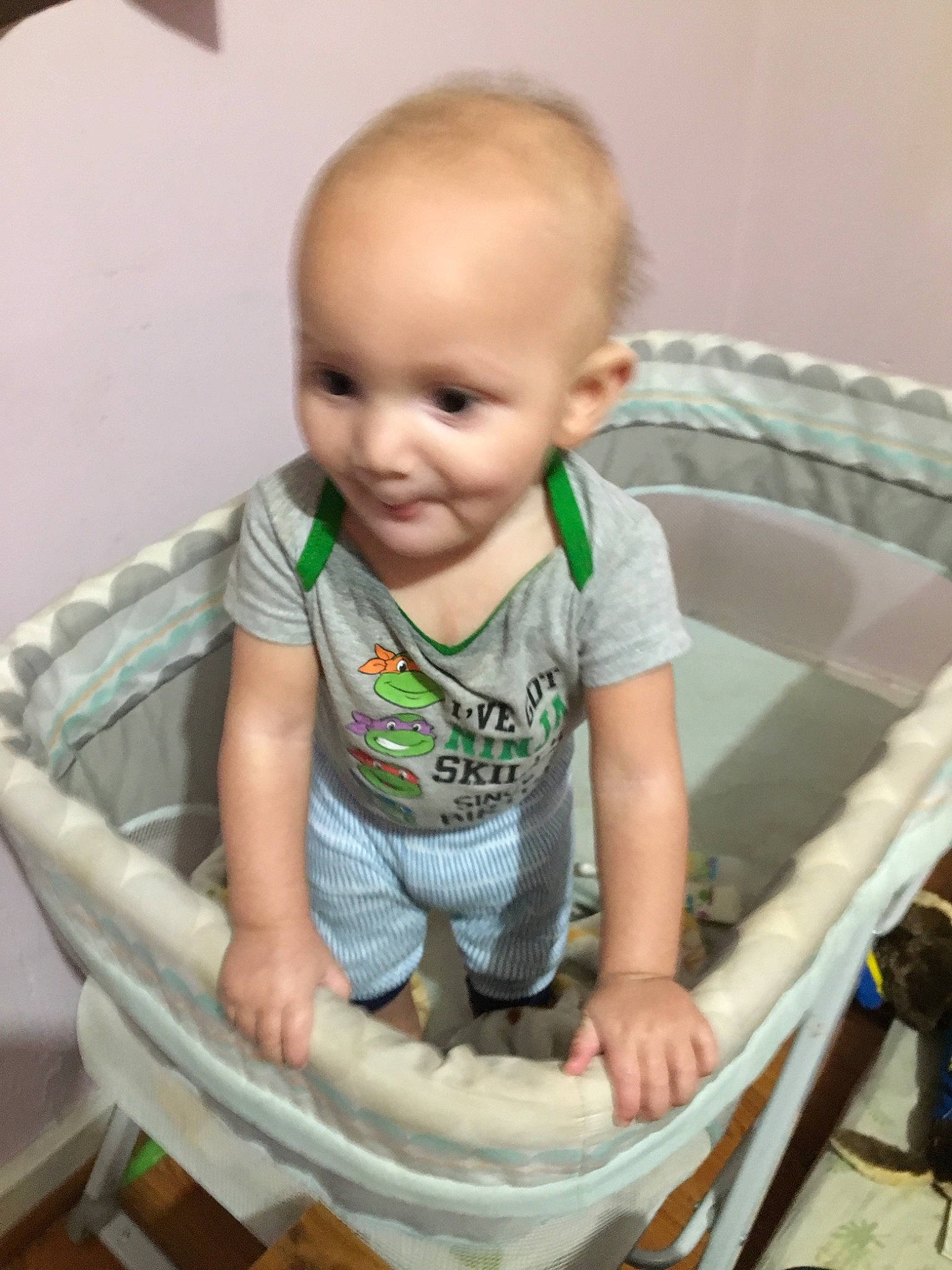 Zahkari is registered to the contest to win money with this photo: baby, baby_products, baby_safety, child, infant_bed, person, play, product, skin, smile, toddler