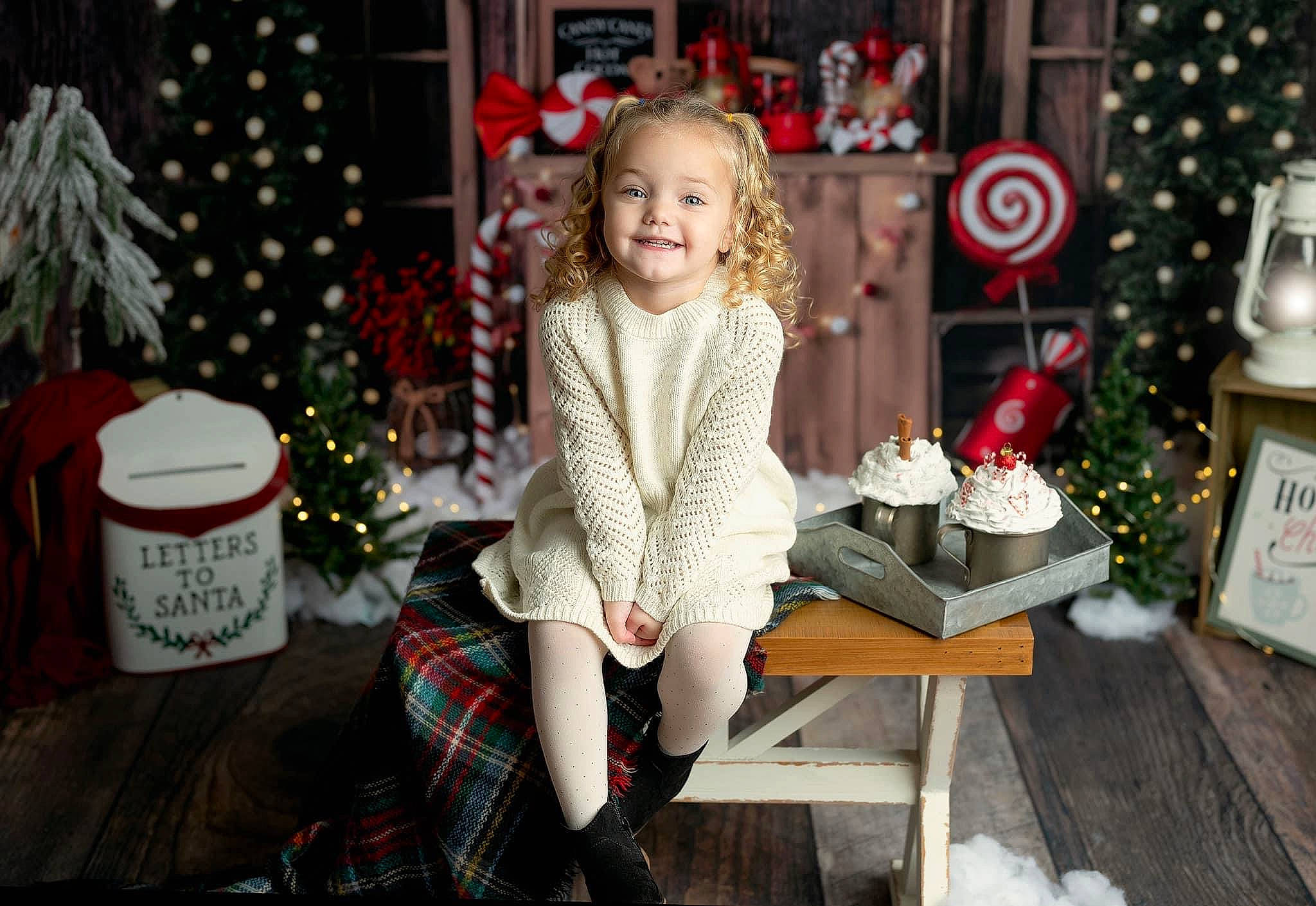 Rowan joined the competition — help win amazing prizes! child, christmas, christmas_decoration, christmas_eve, christmas_ornament, dress, event, fun, happy, holiday, joy, lap, leg, person, plant, red, smile, sock, standing, tartan