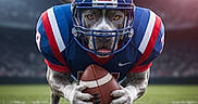 Texas is registered to the contest to win money with this photo: action_pose, american_football, animal, athlete, closeup, competition, dog, field, football, grass, helmet, jersey, outdoor, pet, playing_field, sport_equipment, sports, stadium, team_sport, uniform