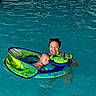 baby, woman, pool, water, inflatable_ring, floatation_device, smile, swimming, child, playful, blue, green, octopus_toy, summer, fun, leisure, vacation, parent_and_child, happy, outdoor