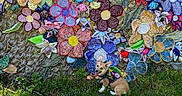 Liberty is registered to the contest to win money with this photo: colorful, corgi, crocheted_flowers, cute, decoration, dog, flowers, grass, greenery, happy, harness, leash, nature, outdoor, pattern, playful, puppy, sunny, texture, wall