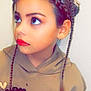 Inaya participe au concours pour gagner de l'argent avec cette photo : child, girl, braids, bows, hoodie, cartoon_print, portrait, looking_away, long_hair, casual_clothing, indoor, soft_light, closeup, face, youth, fashion, expression, cute, stylish, wall