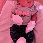 Lillian is registered to the contest to win money with this photo: newborn, baby, sleeping, mittens, polka_dot, pants, blanket, hand, soft, pink, cute, clothing, infant, resting, peaceful, portrait, person, child, cozy, toddler