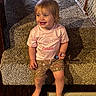 Amiyah is registered to the contest to win money with this photo: baby, barefoot, carpet, casual, child, clothing, cute, floor, hair, happy, home, indoor, person, pink_shirt, shorts, smiling, standing, step, toddler, toy