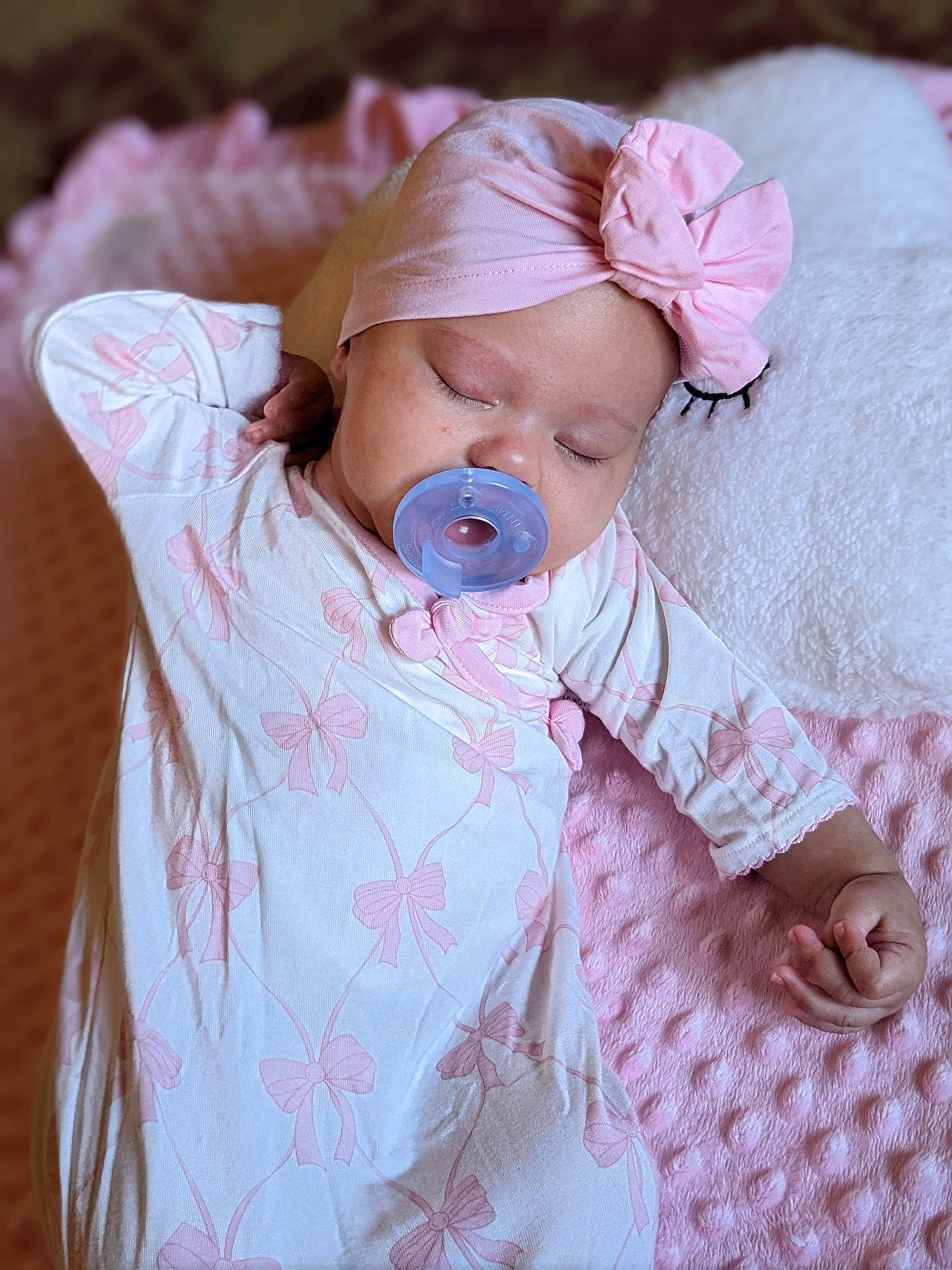Azrya joined the competition — help win amazing prizes! baby, baby_products, baby_sleeping, baby_toddler_clothing, beanie, cheek, child, eyelash, fashion_accessory, hat, headband, headpiece, headwear, linens, pattern, peach, person, pink, skin, sleeve