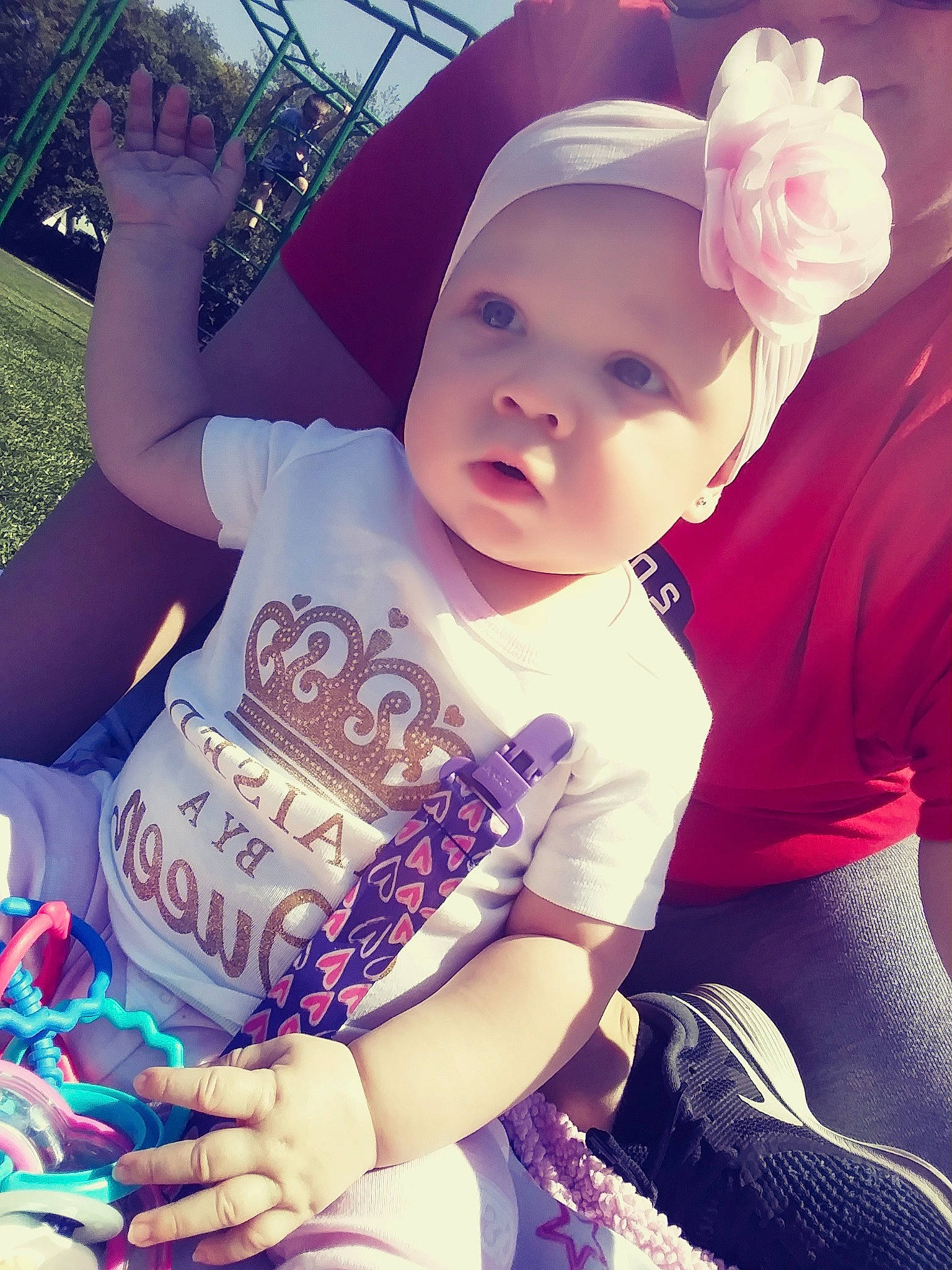 Jealiah'Marie joined the competition — help win amazing prizes! baby, child, cool, fashion_accessory, hair_accessory, happy, headgear, person, pink, product, purple, smile, toddler