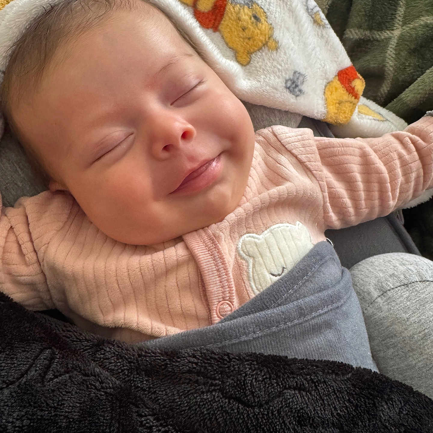 Alora joined the competition — help win amazing prizes! baby, blanket, child, closeup, comfort, cozy, cute, face, head, infant, peaceful, pink_clothing, portrait, resting, sleeping, smiling, soft_texture, sweet, warm_colors, wrapped