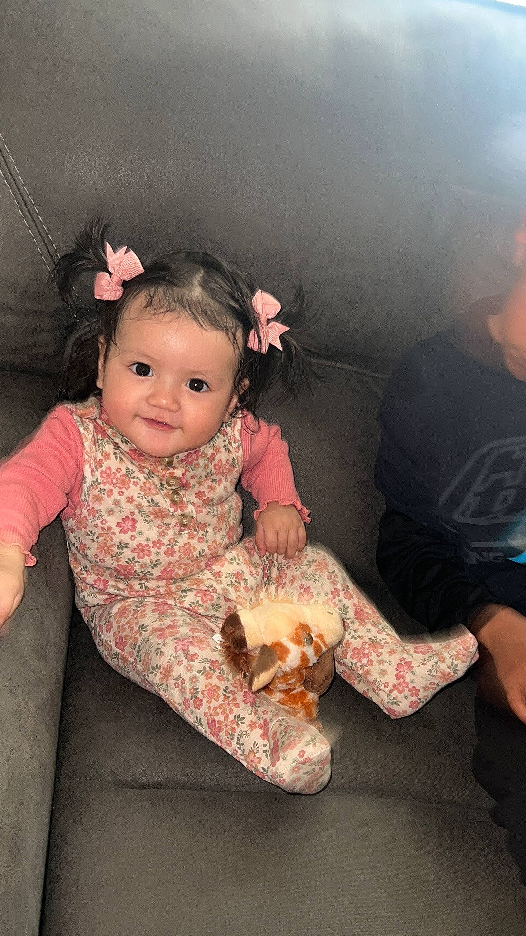 Aileen is registered to the contest to win money with this photo: baby_toddler_clothing, dress, fawn, flash_photography, fun, hairstyle, happy, human, human_body, joint, lip, neck, people, person, pink, shoulder, skin, sleeve, textile, toddler