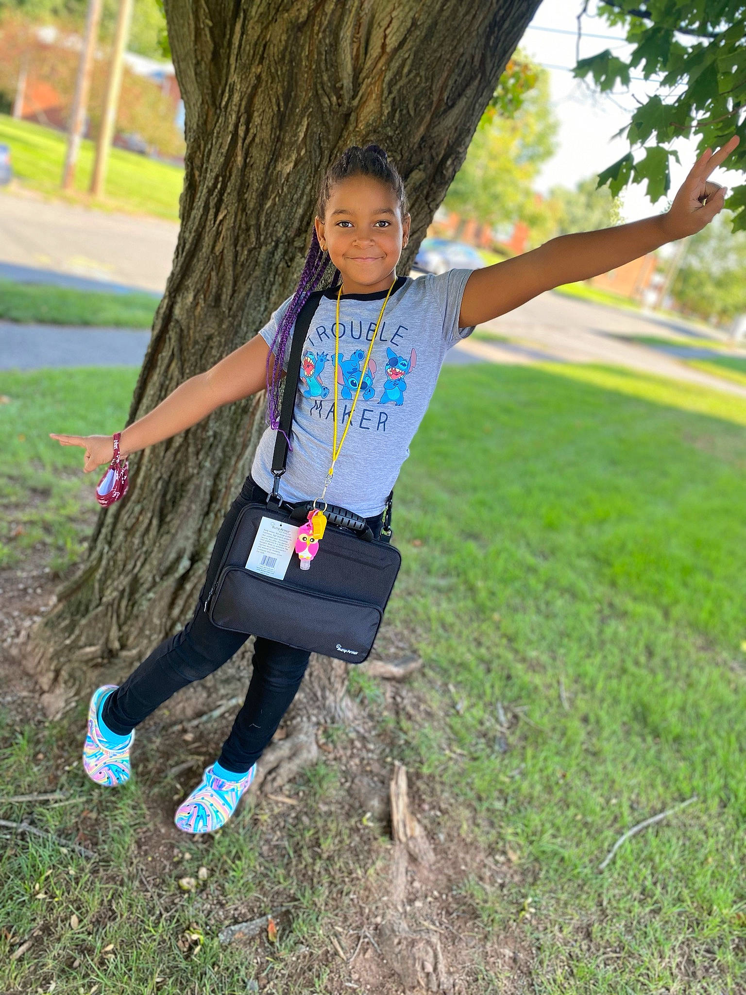 Kamyiah joined the competition — help win amazing prizes! child, electric_blue, fun, grass, grass_family, grassland, happy, joy, leisure, people_in_nature, person, plant, play, recreation, shoe, sneakers, soil, sweatpant, t_shirt, tree