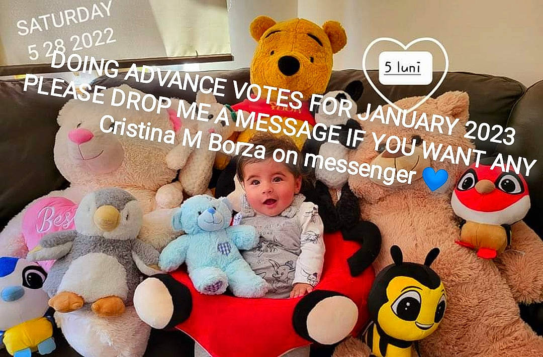 Dominic joined the competition — help win amazing prizes! art, baby_toys, child, doll, event, facial_expression, fictional_character, font, happy, headwear, mammal, organism, person, plush, product, smile, stuffed_toy, teddy_bear, textile, toddler
