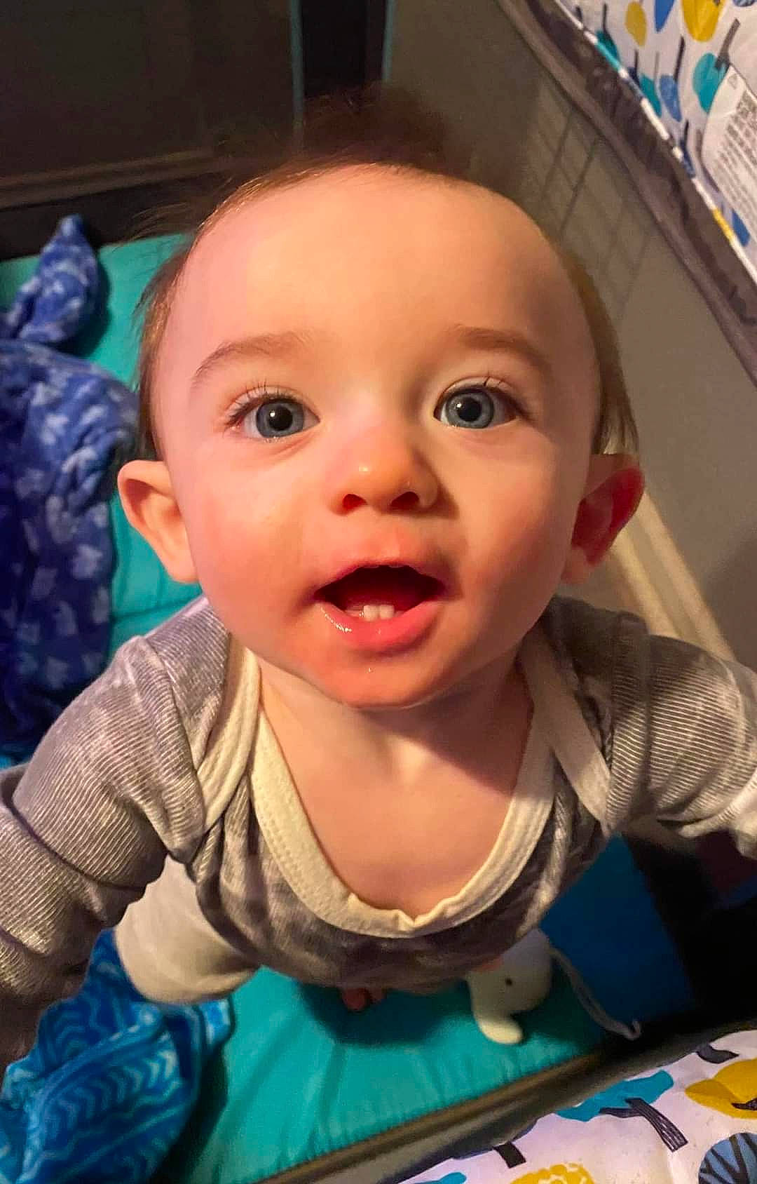 Nikolai is registered to the contest to win money with this photo: baby, baby_toddler_clothing, blue, cheek, child, cool, eye, eyebrow, eyelash, facial_expression, fun, happy, head, iris, lip, mouth, nose, person, skin, smile