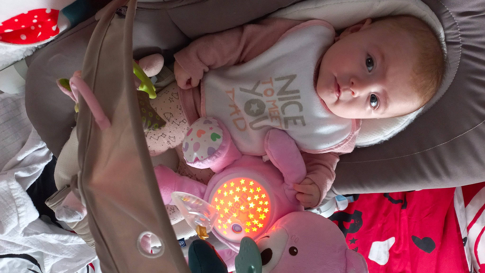 Maëly participe au concours pour gagner de l'argent avec cette photo : baby, baby_carriage, baby_products, baby_toddler_clothing, car_seat, cheek, child, event, fun, light, mouth, person, petal, pink, product, seat_belt, snapshot, textile, toddler, vehicle_door