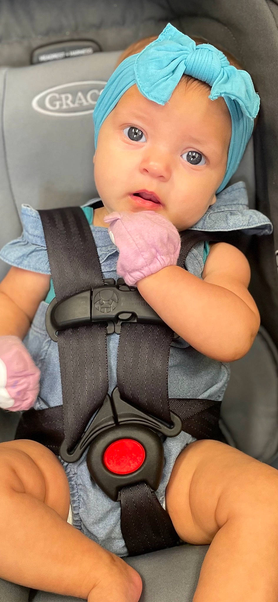 Kynlee joined the competition — help win amazing prizes! baby, baby_carriage, baby_in_car_seat, baby_products, baby_safety, baby_toddler_clothing, blue, car_seat, cheek, child, comfort, finger, headwear, nail, person, pink, product, skin, textile, thigh