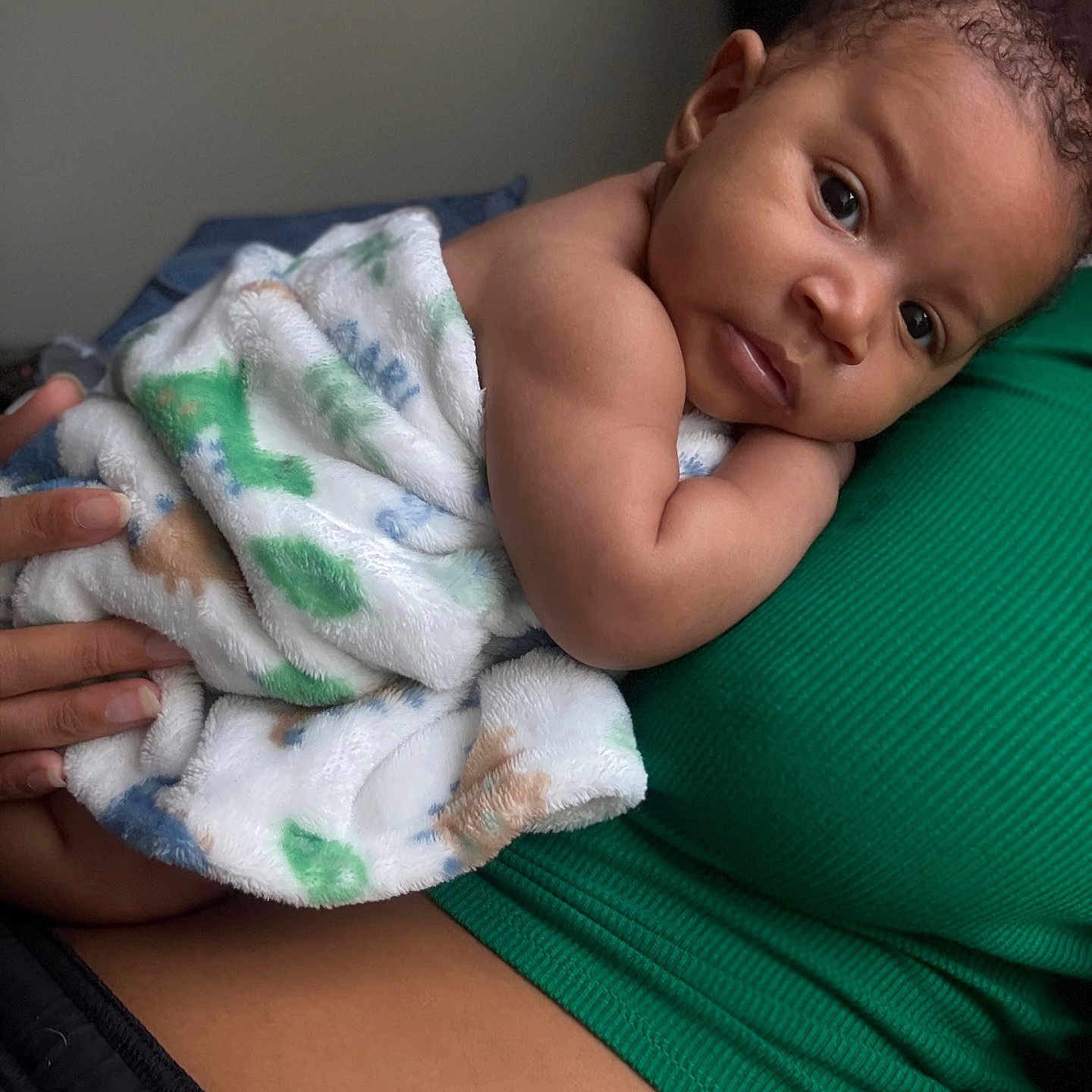 Kingston joined the competition — help win amazing prizes! baby, blanket, caring, child, closeup, comfort, cozy, curly_hair, cute, green_shirt, hand, human, indoor, infant, person, portrait, resting, skin, soft_texture, warm