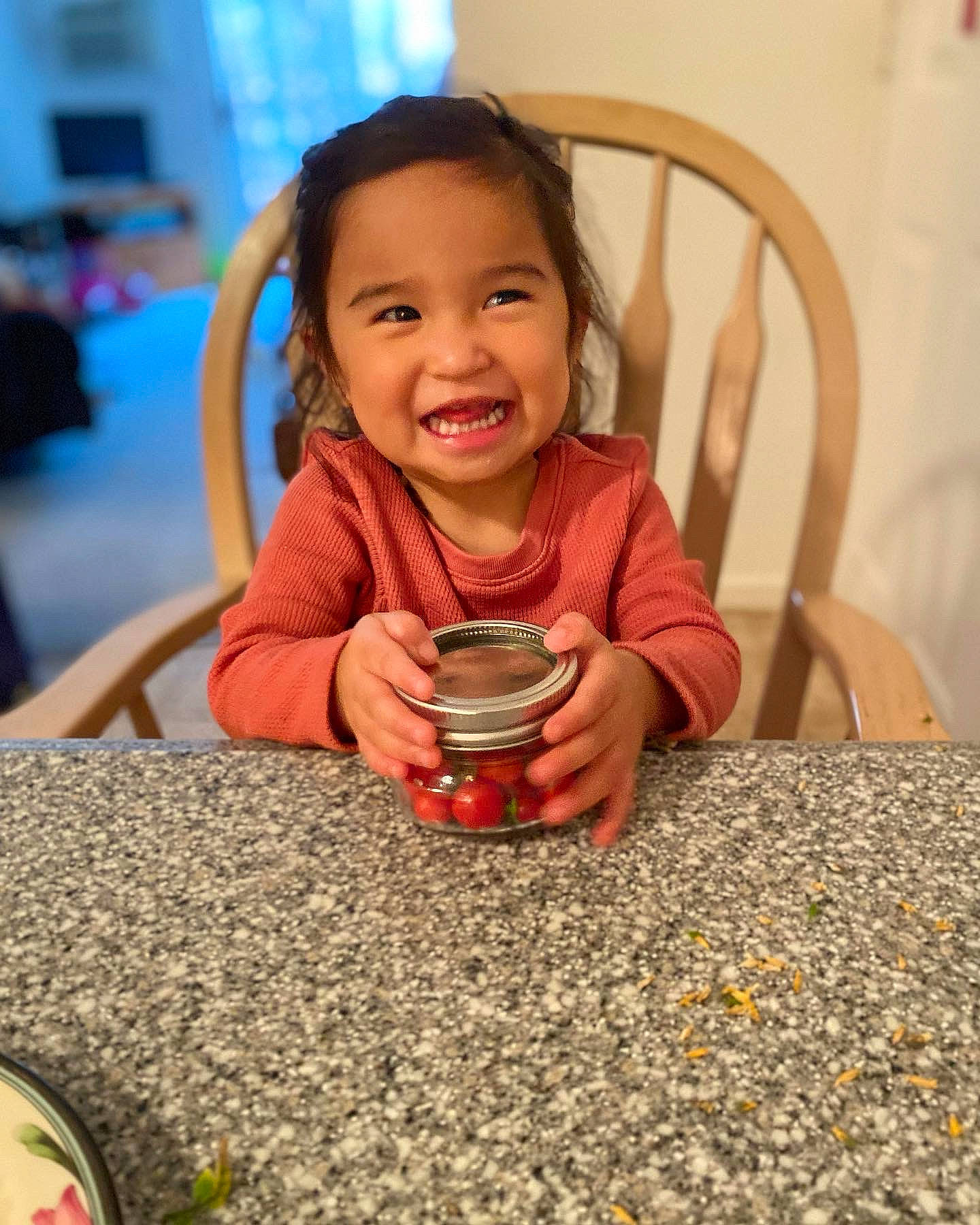 Josephine joined the competition — help win amazing prizes! baby, baby_toddler_clothing, chair, cheek, child, comfort, drinkware, finger, flooring, fun, happy, joy, leisure, nail, person, room, sitting, skin, smile, thumb