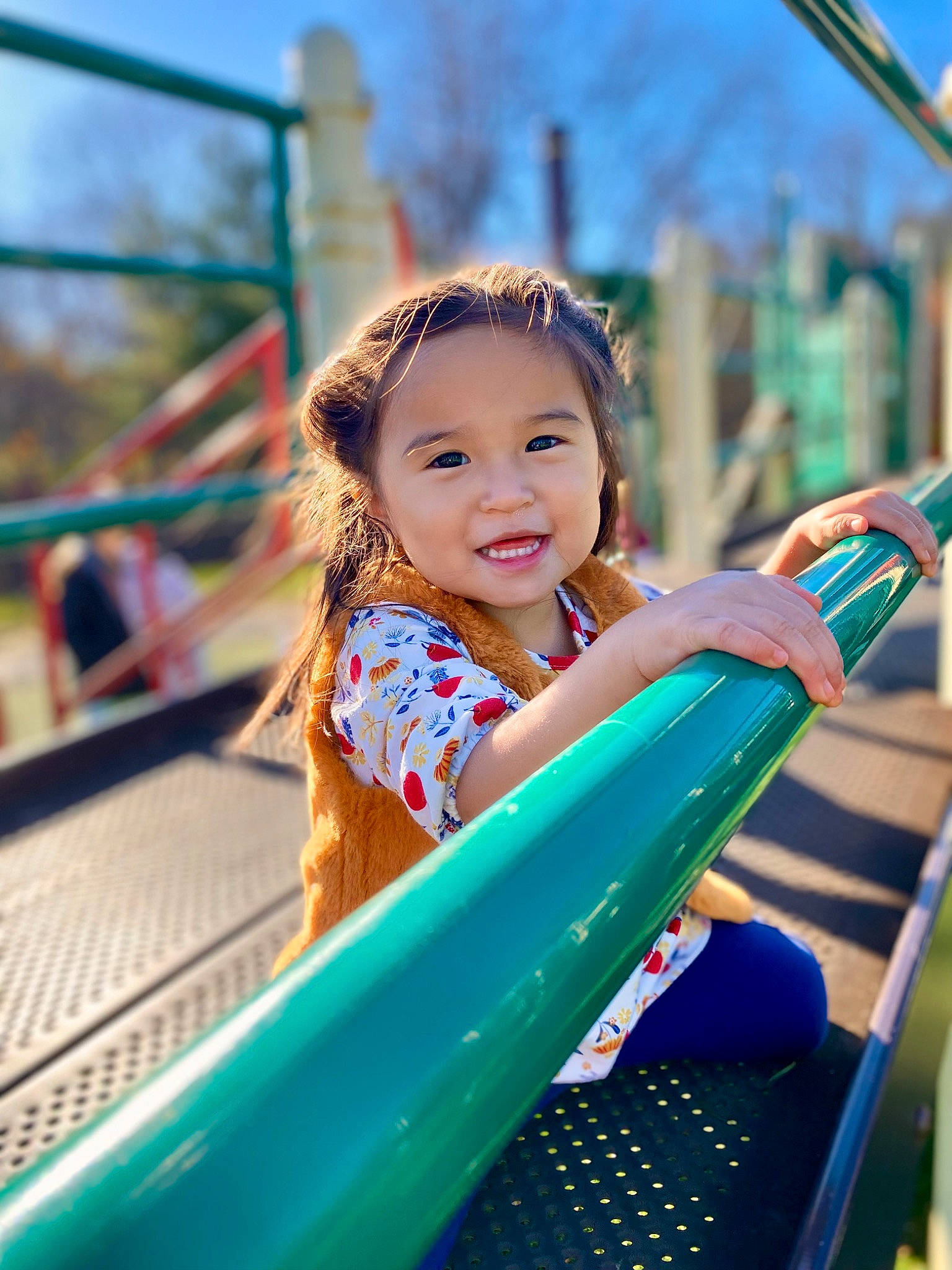 Josephine joined the competition — help win amazing prizes! amusement_park, amusement_ride, child, chute, city, dress, electric_blue, fun, happy, joy, leisure, outdoor_play_equipment, person, playground, playground_slide, recreation, sky, smile, summer, swing