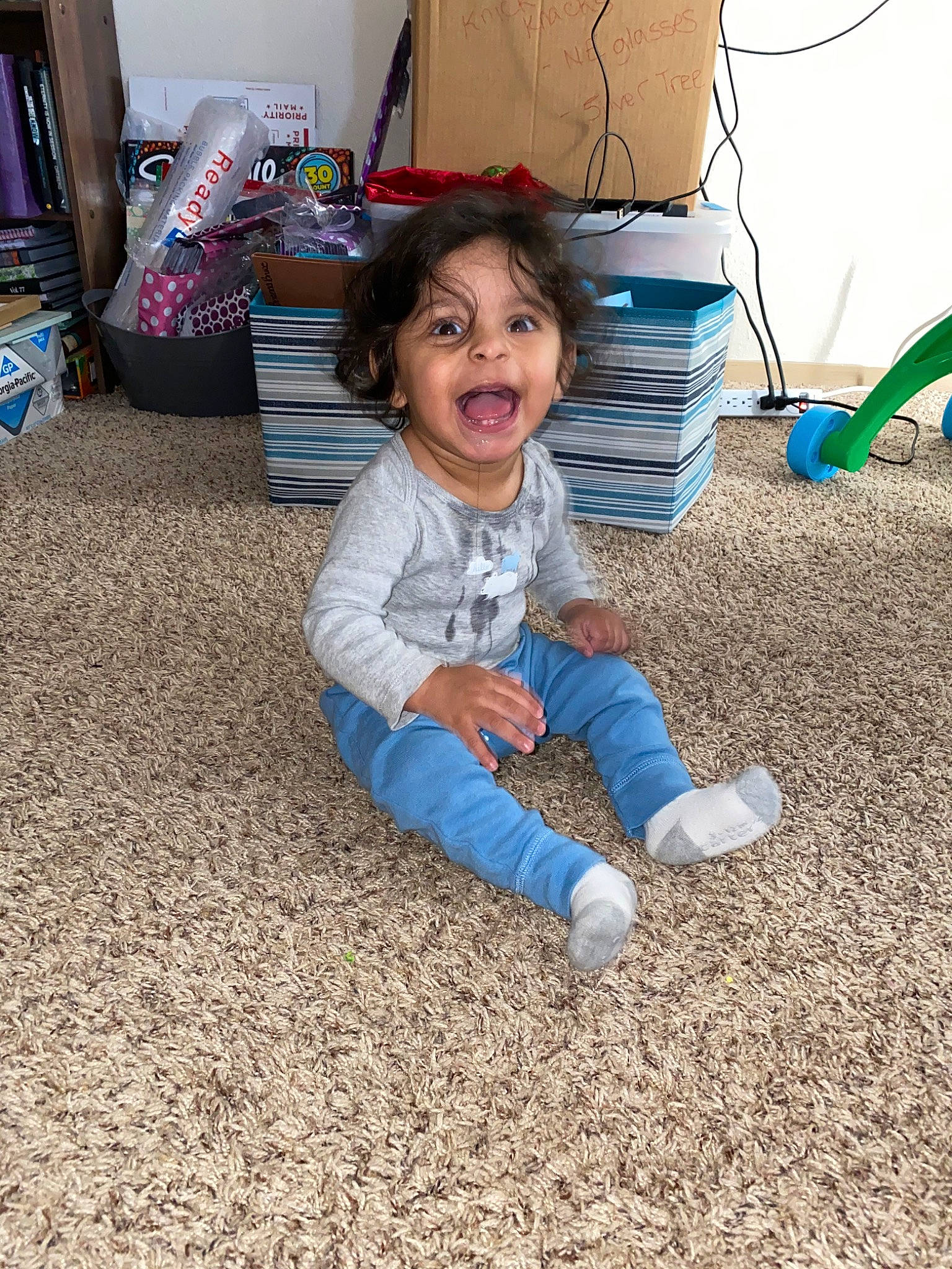 Amarion joined the competition — help win amazing prizes! child, floor, flooring, fun, leg, people, person, play, sitting, skin, smile, toddler, tree, vacation