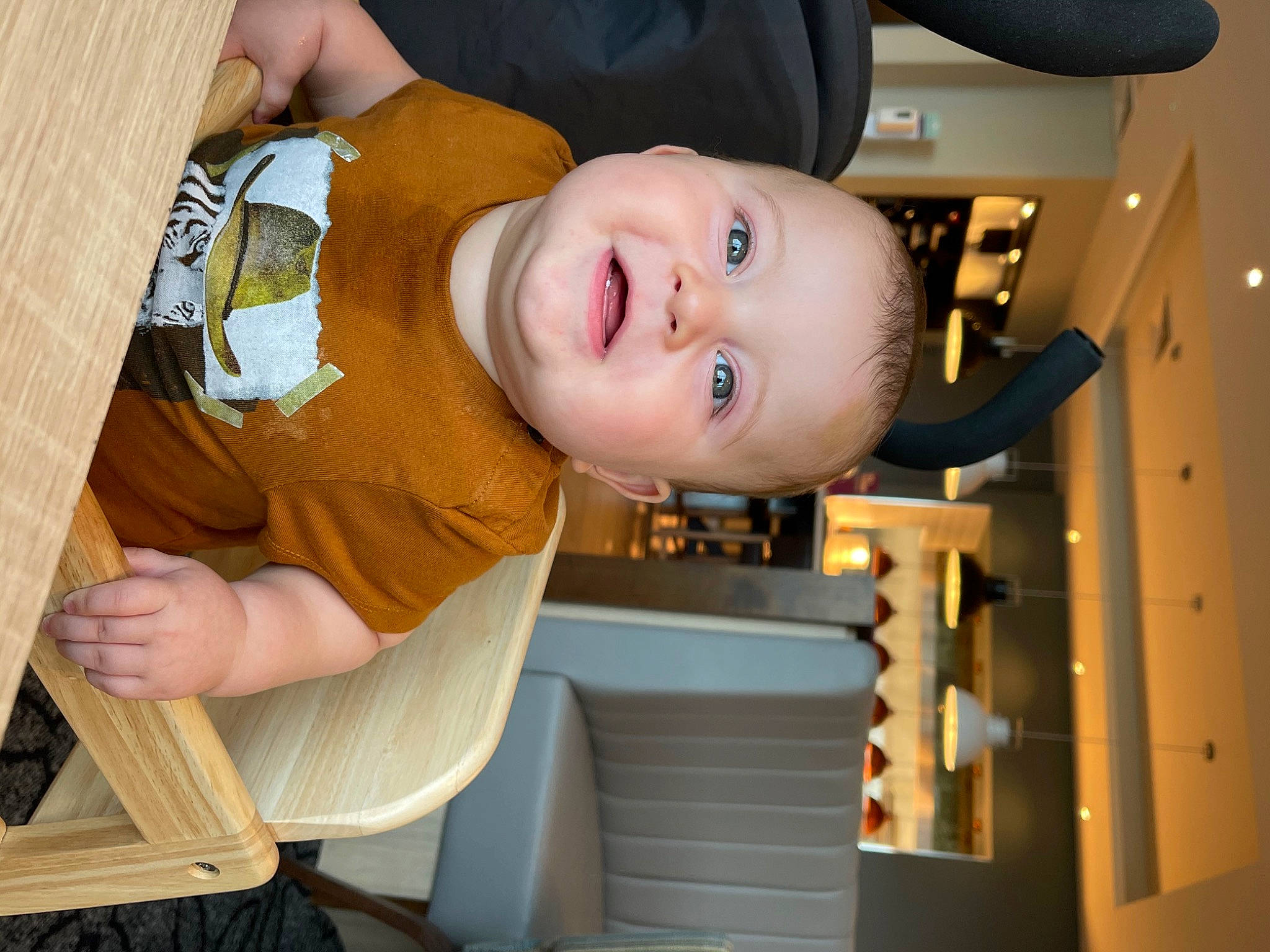 Konstantinos is registered to the contest to win money with this photo: baby, baby_laughing, baby_products, baby_safety, baby_toddler_clothing, chair, cheek, child, chin, fun, happy, hat, mouth, nose, person, room, sleeve, smile, t_shirt, toddler