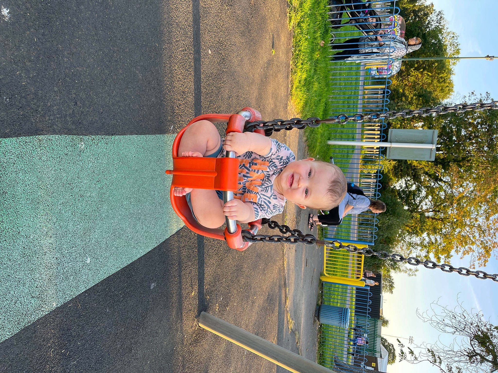 Konstantinos is registered to the contest to win money with this photo: baby, child, fun, grass, joy, leisure, person, plant, pole, recreation, sky, smile, toddler, tree, vacation, window