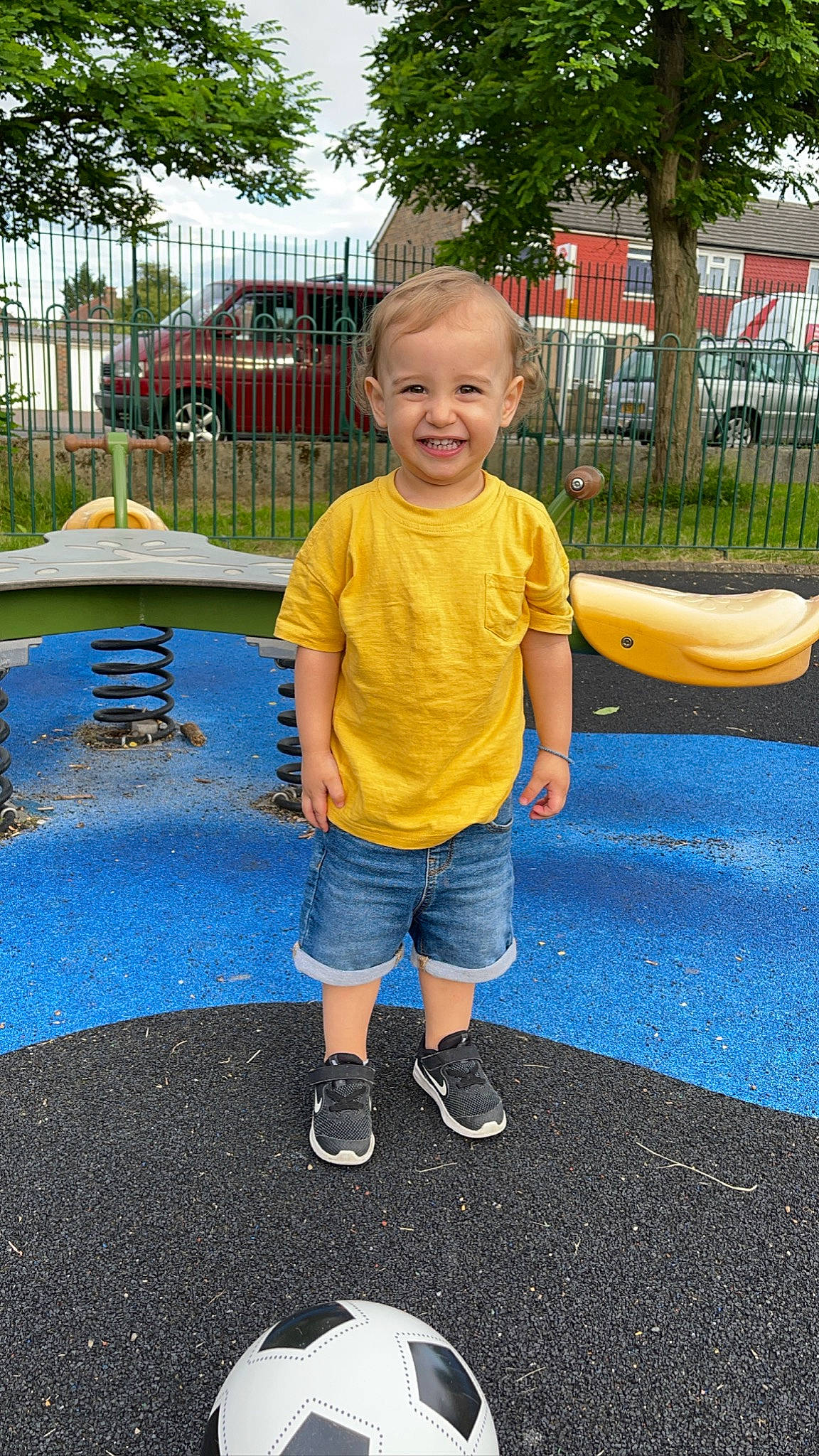 Nektarios joined the competition — help win amazing prizes! asphalt, car, city, electric_blue, fun, grass, human_settlement, joy, leisure, person, plant, playground, product, recreation, shorts, smile, t_shirt, tire, toddler, tree