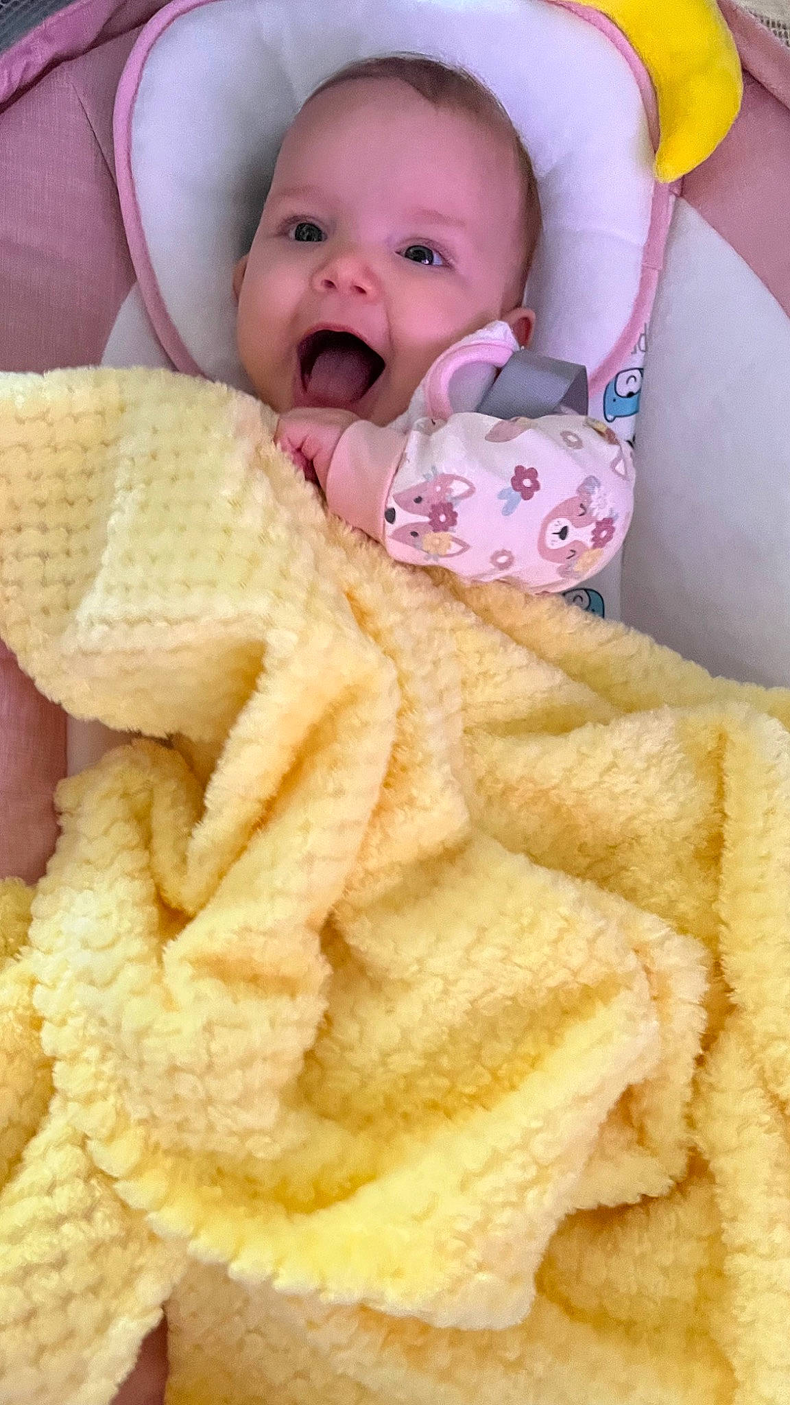 Amaia joined the competition — help win amazing prizes! baby, baby_products, baby_sleeping, baby_toddler_clothing, cheek, comfort, fur, happy, linens, pattern, person, photograph, product, sleeve, smile, textile, toddler, white, wool, woolen