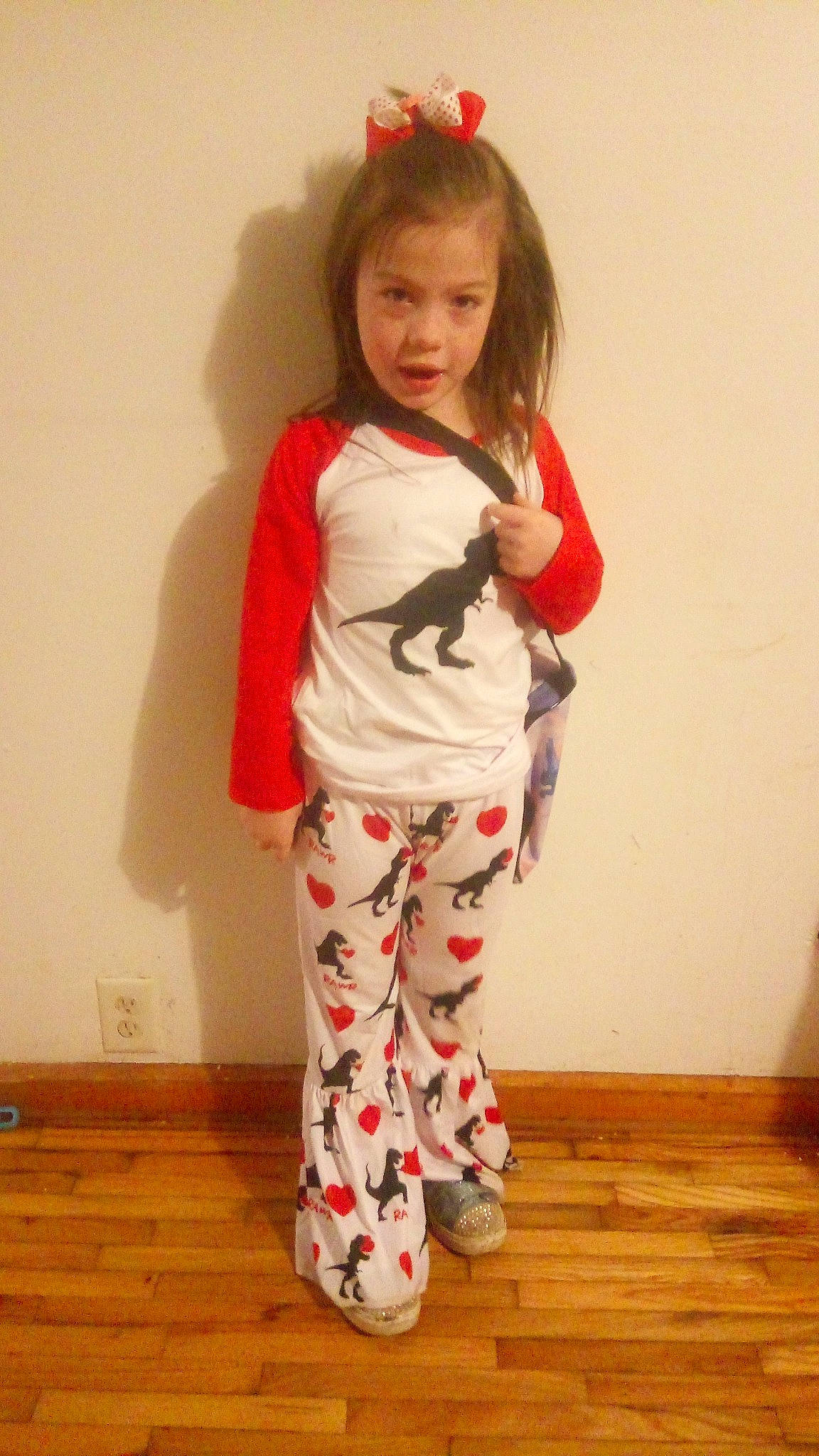 Nevaeh joined the competition — help win amazing prizes! active_pants, baby_toddler_clothing, face, fashion_design, flooring, head, human_leg, knee, leg, long_hair, pajamas, pattern, person, red, sleeve, thigh, toddler, trunk, waist, white