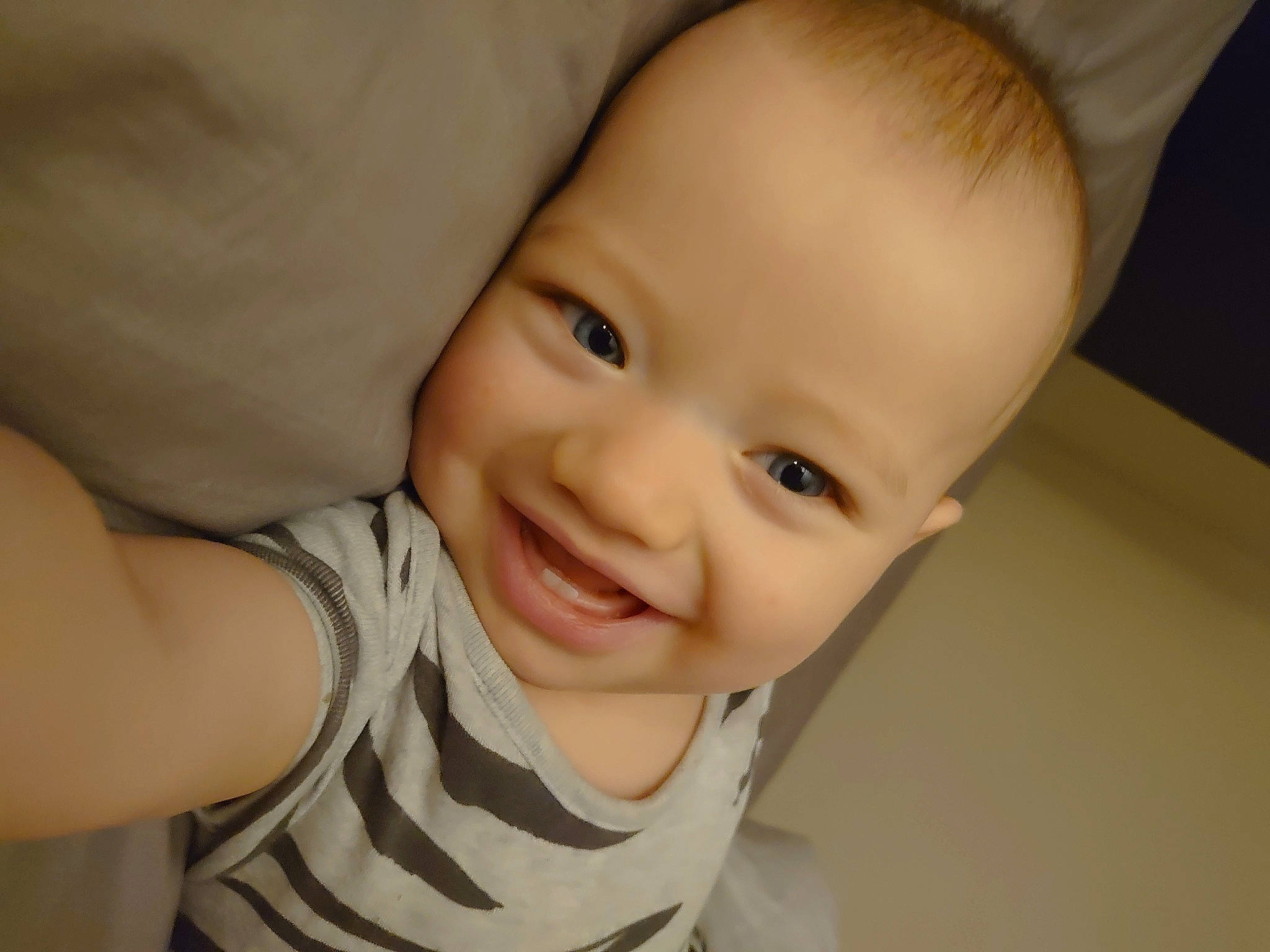 Mckenzie is registered to the contest to win money with this photo: arm, baby, baby_toddler_clothing, cheek, comfort, eye, eyebrow, flash_photography, gesture, hairstyle, hand, happy, iris, joy, lip, mouth, neck, nose, person, skin