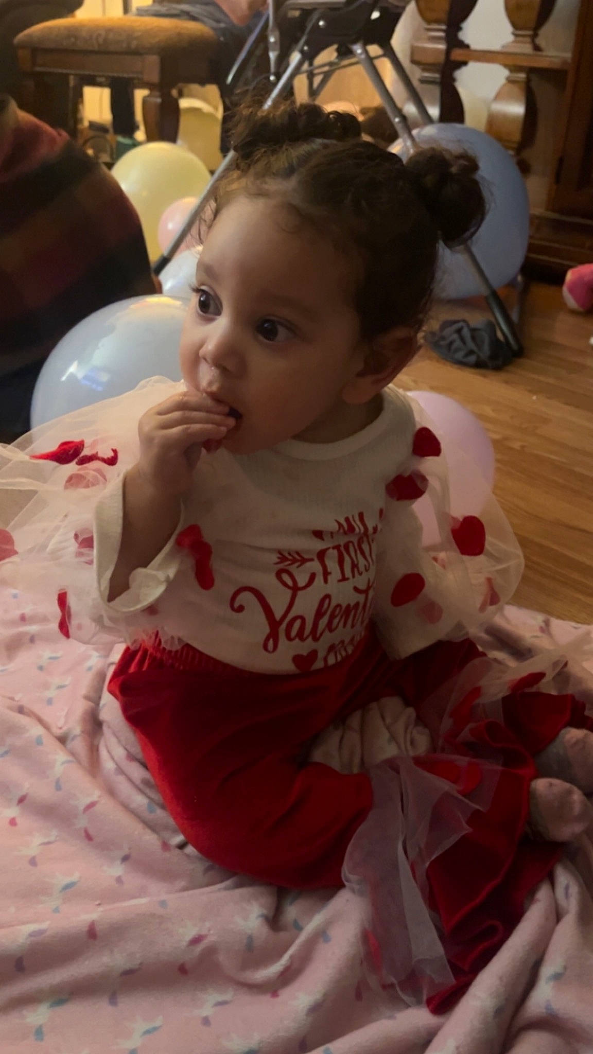 Jasmine joined the competition — help win amazing prizes! baby, baby_toddler_clothing, balloon, chair, cheek, child, christmas, ear, event, facial_expression, flooring, fun, happy, head, iris, person, pink, room, sitting, skin