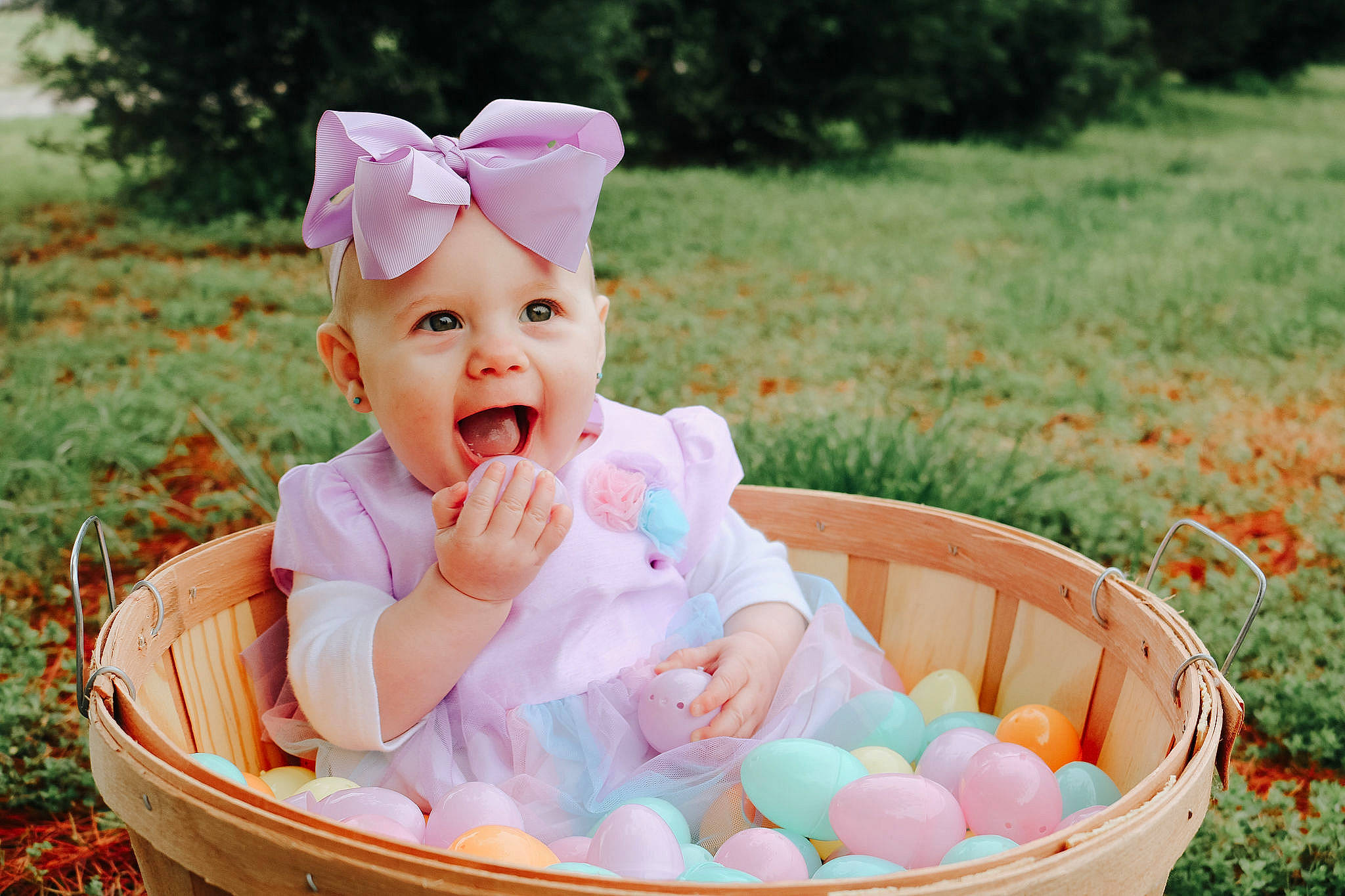 Emilee joined the competition — help win amazing prizes! baby, child, easter, grass, happy, headwear, person, photograph, photography, pink, play, product, skin, toddler