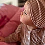 Lyana participe au concours pour gagner de l'argent avec cette photo : toddler, child, profile, face, clothing, turban, pink, blanket, soft_texture, indoor, portrait, baby, knitwear, warm, cute, looking_away, cozy, fabric, button, young_child