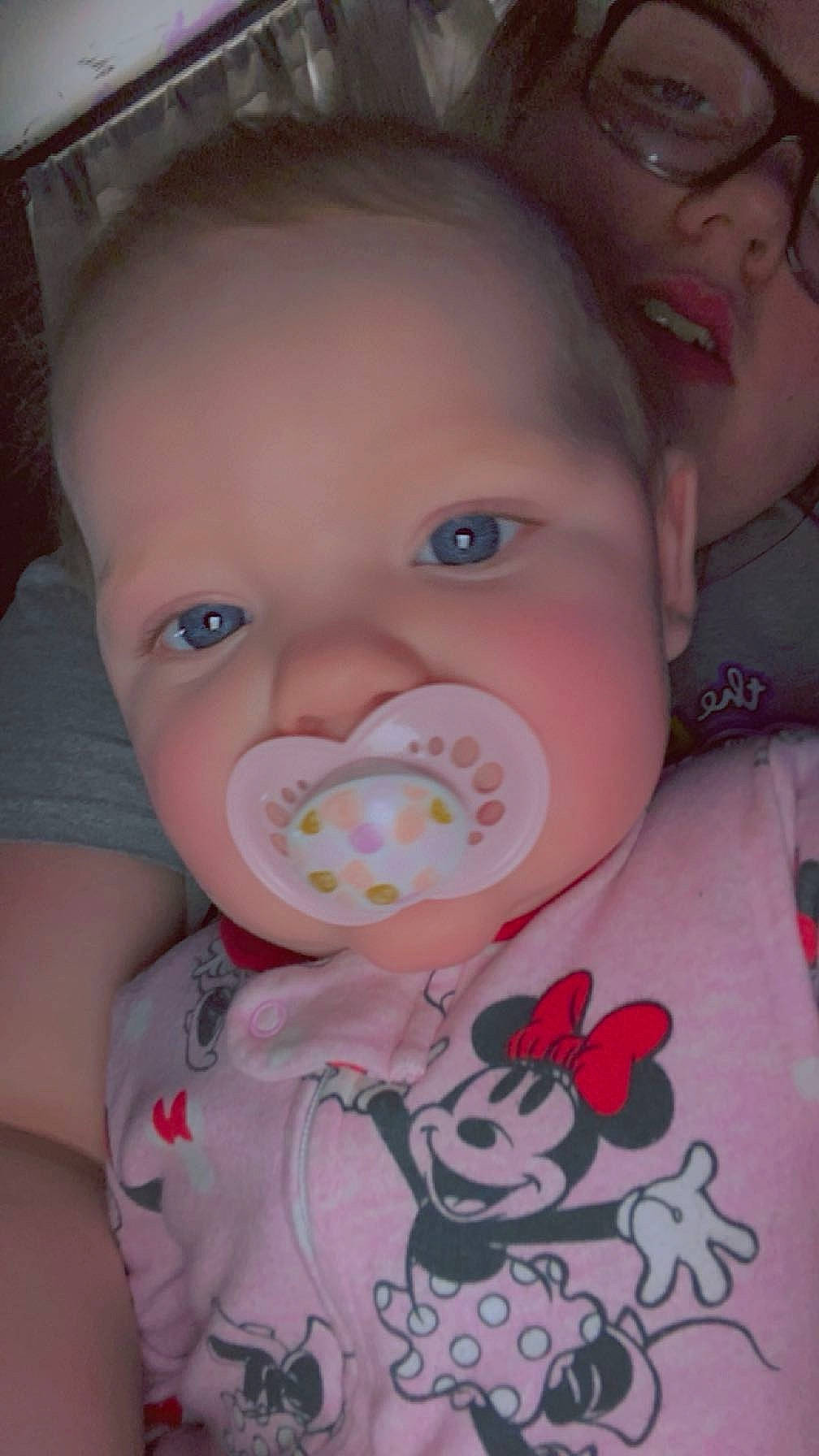Scarlett joined the competition — help win amazing prizes! baby, baby_toddler_clothing, bib, cheek, chin, ear, eyebrow, eyelash, facial_expression, hairstyle, happy, iris, lip, mouth, neck, nose, person, pink, skin, sleeve