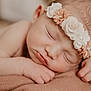 baby, sleeping, newborn, headband, flower, skin, peaceful, cute, infant, portrait, closeup, hands, soft, warm, resting, face, child, relaxing, adorable, tender