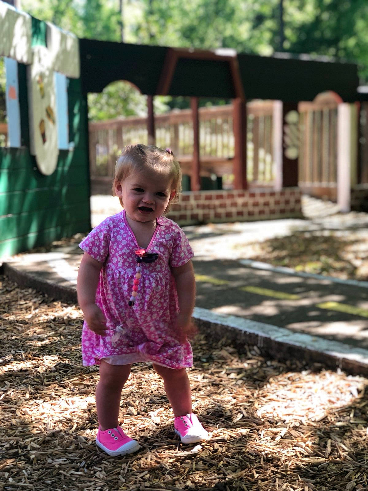 Briley is registered to the contest to win money with this photo: adaptation, child, fun, grass, happy, leisure, people, person, pink, plant, play, playground, public_space, purple, smile, soil, spring, standing, toddler, vacation