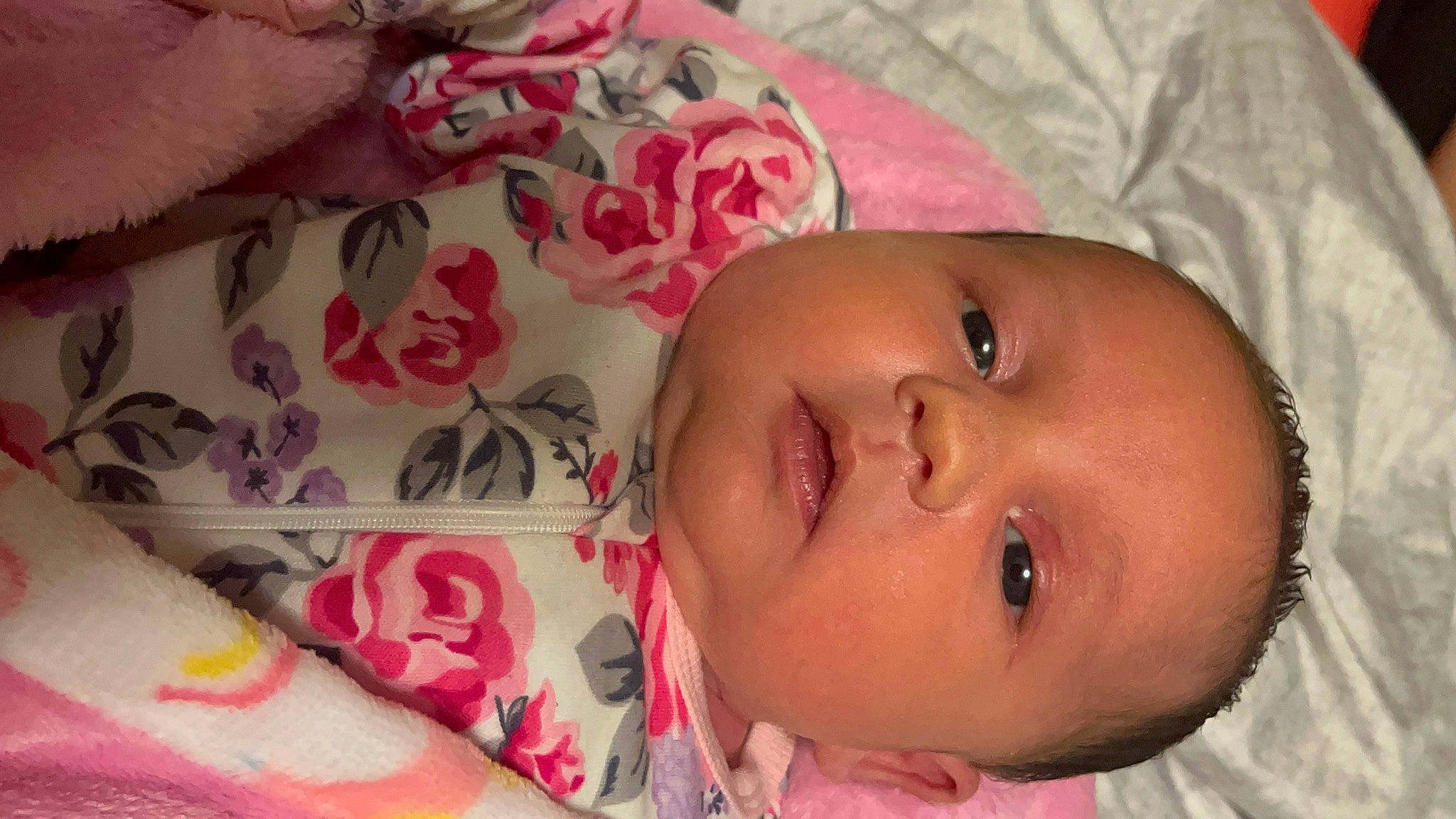 Harleigh Elizabeth is registered to the contest to win money with this photo: baby, baby_products, baby_toddler_clothing, cheek, child, close_up, eyelash, happy, human_body, iris, linens, lip, mouth, nose, organ, person, pink, skin, smile, textile