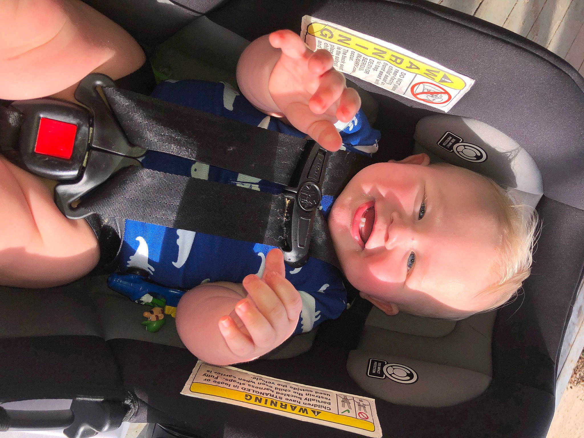 Braxtyn joined the competition — help win amazing prizes! auto_part, baby, baby_products, car_seat, child, electric_blue, finger, fun, gesture, hand, mouth, nail, person, personal_protective_equipment, product, smile, snapshot, thumb, toddler, vehicle_door